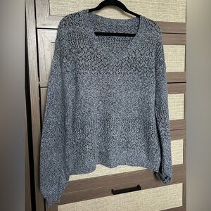 Navy Blue Heather Sheer Crochet Sweater